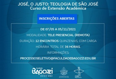 CNBB Sul 2 e Faculdade Bagozzi promovem curso de Introdução à Teologia de São José